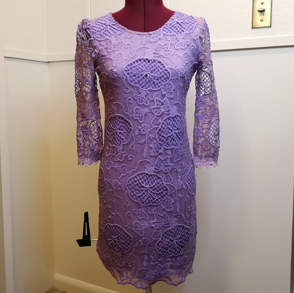 Woman Purple Lace Dress midi sleeve